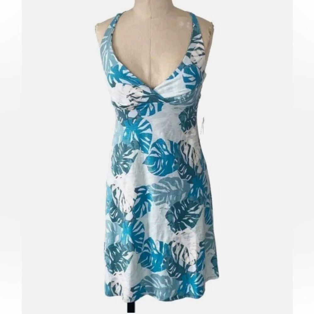 Patagonia Amber Dawn Blue and White Leaf Midi Dress